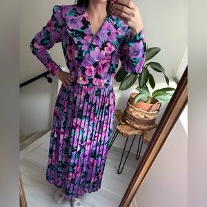 Talbots 1980s Vintage Floral Purple Dress